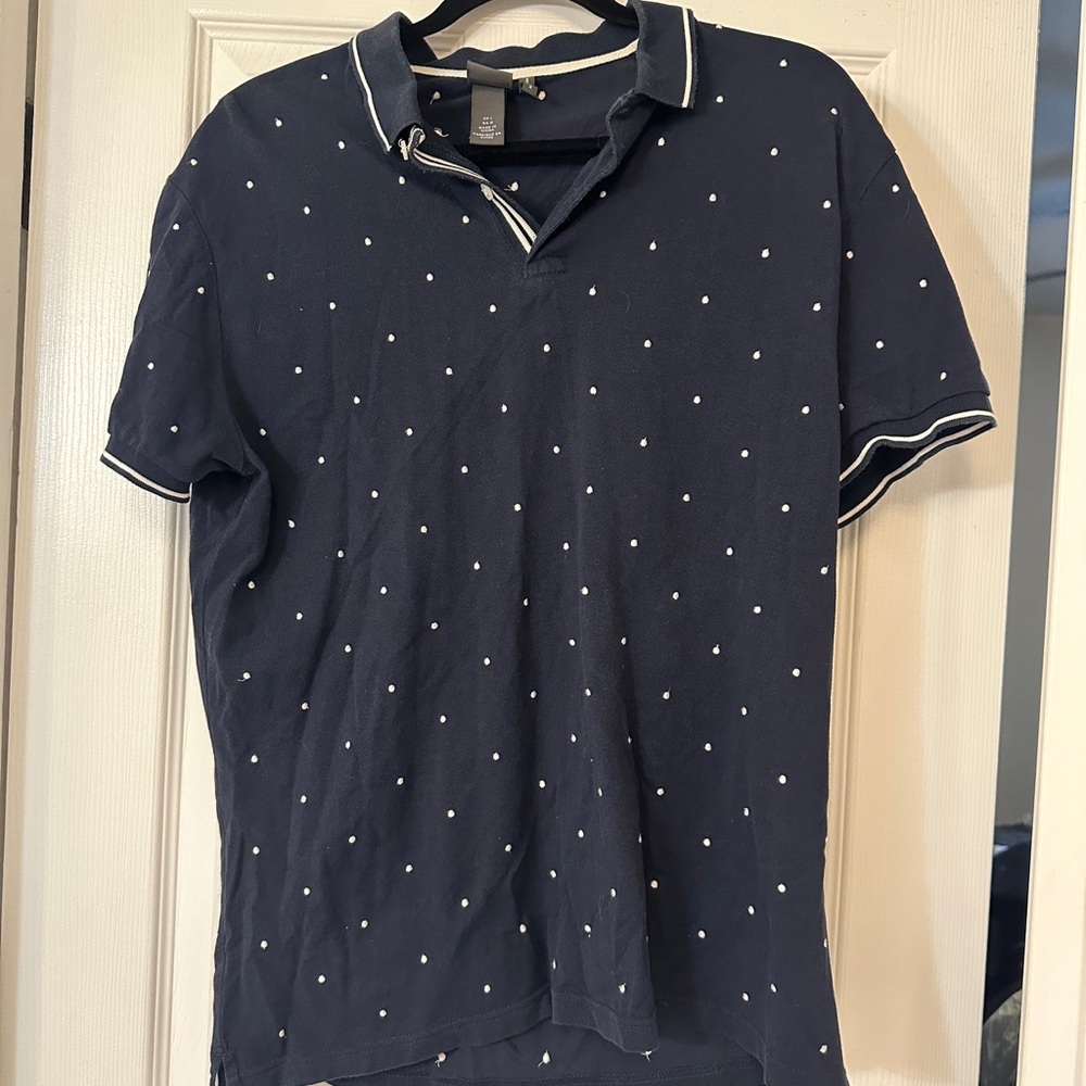 H&M Dark Blue Polo with White Dots